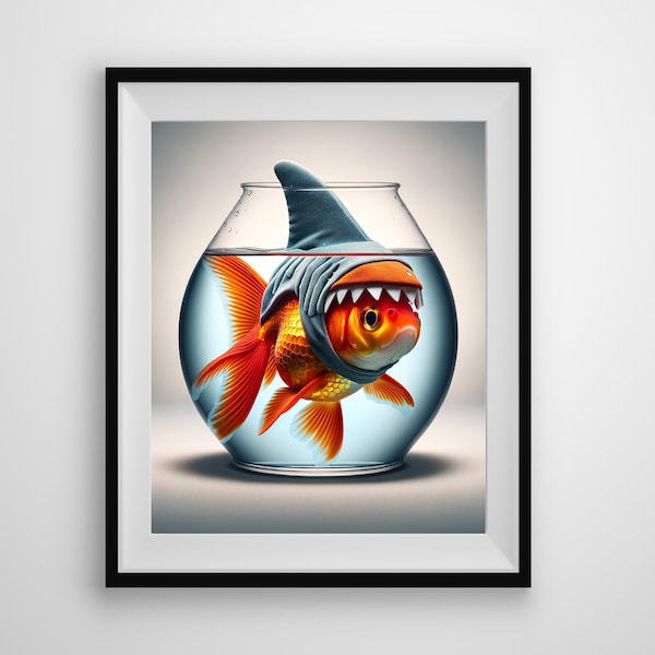 Goldfish Wall Art | Whimsical Fish Print | Unique Wall Decor | 'Goldshark: Dreaming Big' | Digital Download | Printable Art