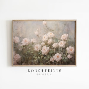 Peach Rose Garden Painting: Impressionist Floral Art (Printable Download)