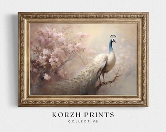 White Peacock Painting: Ethereal Wildlife Art Print (Digital Download)