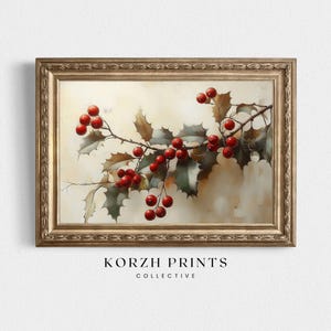 Vintage Holly Branch Painting: Christmas Botanical Art (Printable Download)