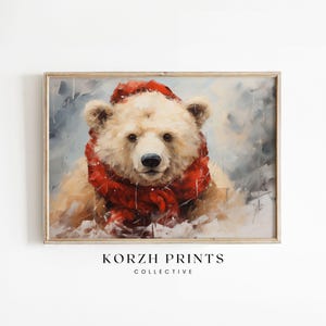 Christmas Polar Bear Winter Wall Art | Holiday Artwork Home Decor | Snowy Wildlife Art | Rustic Winter Decor | PRINTABLE Download | KP24-143