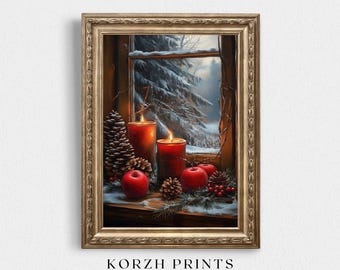 Winter Cabin Candle Painting: Rustic Christmas Decor (Printable Download)