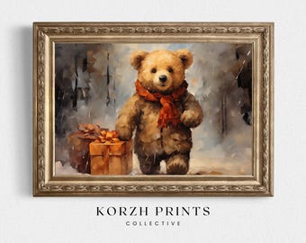 Nursery Christmas Teddy Bear Art Print | Cozy Holiday Decor (PRINTABLE Download)