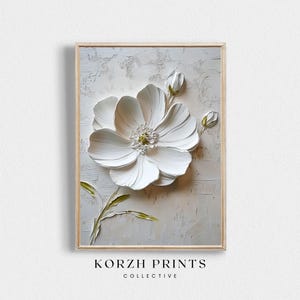 3D White Floral Painting: Textured Palette Knife Art (Printable Download)