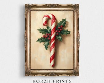 Vintage Candy Cane Christmas Print: Beige Holiday Wall Art (Digital Download)