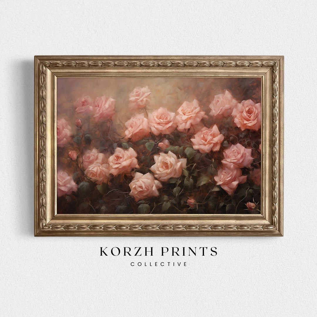 Romantic Pink Rose Garden Painting | Floral Wall Art Print, Shabby Chic ...