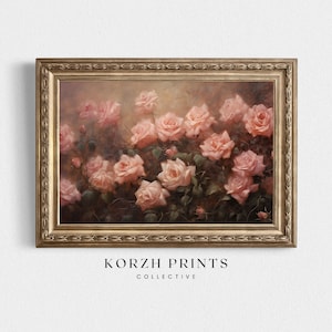 Pink Rose Garden Painting: Shabby Chic Floral Art (Printable Download)