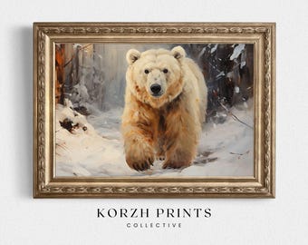 Polar Bear Winter Forest Painting: Wildlife Art Print (Printable Download)