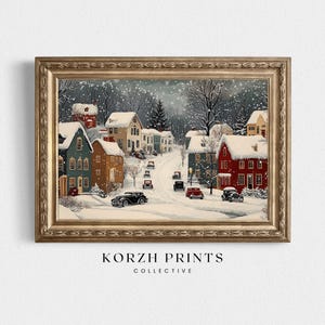 Vintage Winter Village Painting: Snowy Christmas Scene (Printable Download)