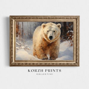 Polar Bear Painting | Winter Wildlife Wall Art | Arctic Animal Print, Rustic Cabin Decor | Wildlife Lover Gift PRINTABLE Download | KP24-154