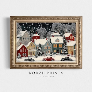Vintage Christmas Village Painting: Snowy Winter Wonderland Art (Printable Download)