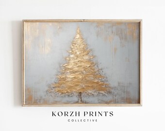 Gold Leaf Christmas Tree Painting: Minimalist Holiday Wall Art (Printable Download)