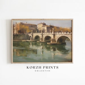 Historic Stone Arch Bridge Painting | Vintage Art Print | Tranquil River Scene | Impressionism Artwork PRINTABLE Download | KP24-58