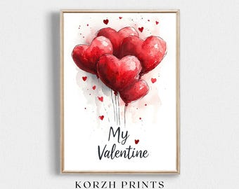 Heart Balloon Watercolor Print: Valentine's Day Wall Art (Digital Download)
