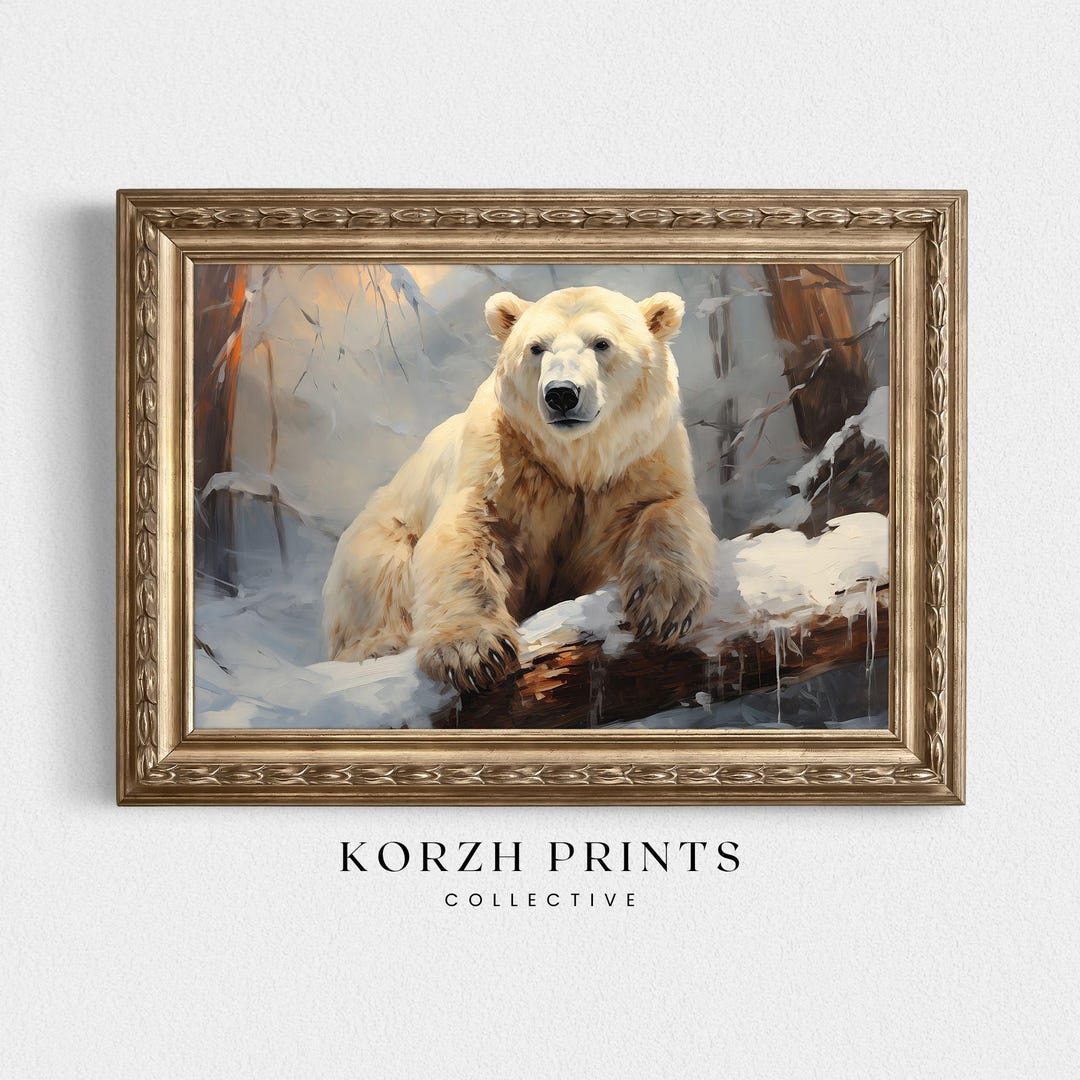 Polar Bear Winter Landscape Painting: Arctic Wildlife Art (printable ...