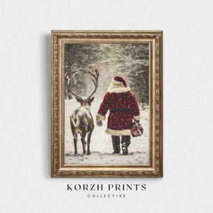 Santa and Reindeer Christmas Print: Winter Wonderland Decor (Digital Download)