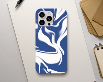 Handyhülle, Smartphonehülle iPhone 11, 11 pro, 12, 12 pro 13, 13 pro, 14, 14 pro, 15, 15 pro in colourswirl blau weiß Design aus München