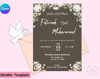 Mobile Hochzeitseinladung Muslim, Islamische Nikah Einladung Vorlage, Ästhetische Blumen Hochzeitseinladung, Digitale Muslimische Hochzeitseinladung