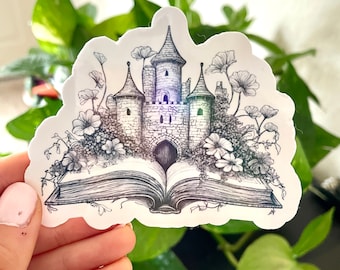 Fantasy Castle Book Sticker: Holographic Fairytale Vinyl Decal