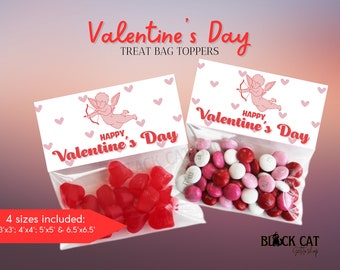 Valentine Treat Bag Topper, Happy Valentine's Day Treat Bag Topper, Printable Valentines Day Cupid Treat Bag, kids INSTANT DOWNLOAD