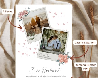 Biglietto di auguri personalizzato per matrimonio con 2 foto, nomi e data, regalo di nozze, biglietto d'auguri, presente per nozze, sposi, per un regalo in denaro