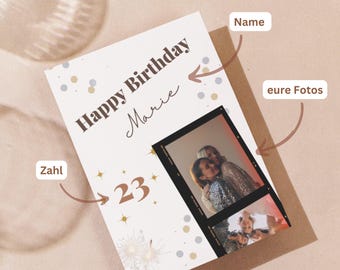 Biglietto di auguri di compleanno personalizzato con nome, età e foto – Biglietto di auguri di buon compleanno, idea regalo personalizzata, dolce regalo di compleanno per la migliore amica