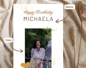 Biglietto d'auguri personalizzato con nome e foto – Cartolina di buon compleanno – regalo di compleanno individuale, per la fidanzata