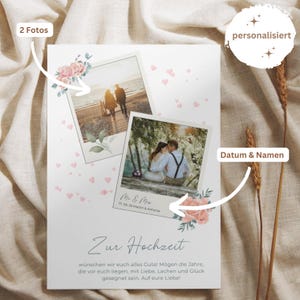 Tarjeta de boda personalizada con 2 fotos, nombres y fecha, regalo de boda, plegable o postal DIN A6, regalo de boda, novios