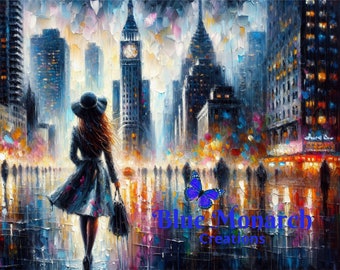 Rainy New York City Art Print | Impressionist NYC Wall Art (Digital Download)