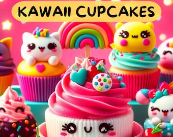 Kawaii Cupcakes Coloring Book | 20 Printable Pages (PDF & PNG)