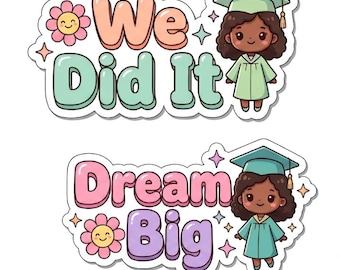 Printable Graduation Stickers Sheet, Chibi Girl Graduate Sticker, Digital Download PDF PNG, Cute We Did It Planner Stickers