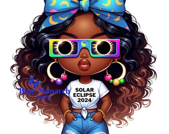 Solar Eclipse 2024 Chibi Girl PNG – T-Shirt Design (Digital Download)