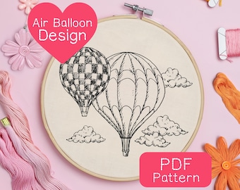 Hot Air Balloon Embroidery Pattern: Beginner DIY Hand Embroidery (PDF Download, 3-8" Hoop Size)