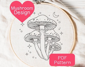 Forest Mushrooms Embroidery Pattern: Beginner DIY Hand Stitch (PDF Download, 3-8" Hoop Size)