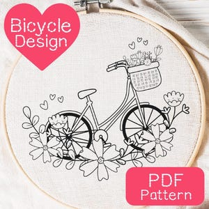Floral Fahrrad Stickmuster: Frühlingsblume Fahrrad Stickmuster