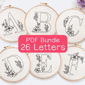 Pacote de bordados de alfabeto floral A-Z, padrão de bordado em PDF, download digital instantâneo, padrão de bordado à mão DIY, bordado para iniciantes