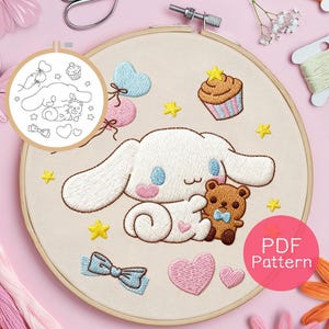 Cinnamorolll Embroidery Pattern, Instant Digital Download, DIY Hand Embroidery Pattern, Beginner Embroidery PDF, Easy for Beginner, Cute DIY