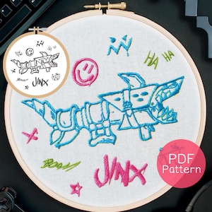 Padrão de bordado Arcane Jinx: League of Legends DIY (download em PDF, bastidor de 3 a 8 pol.)