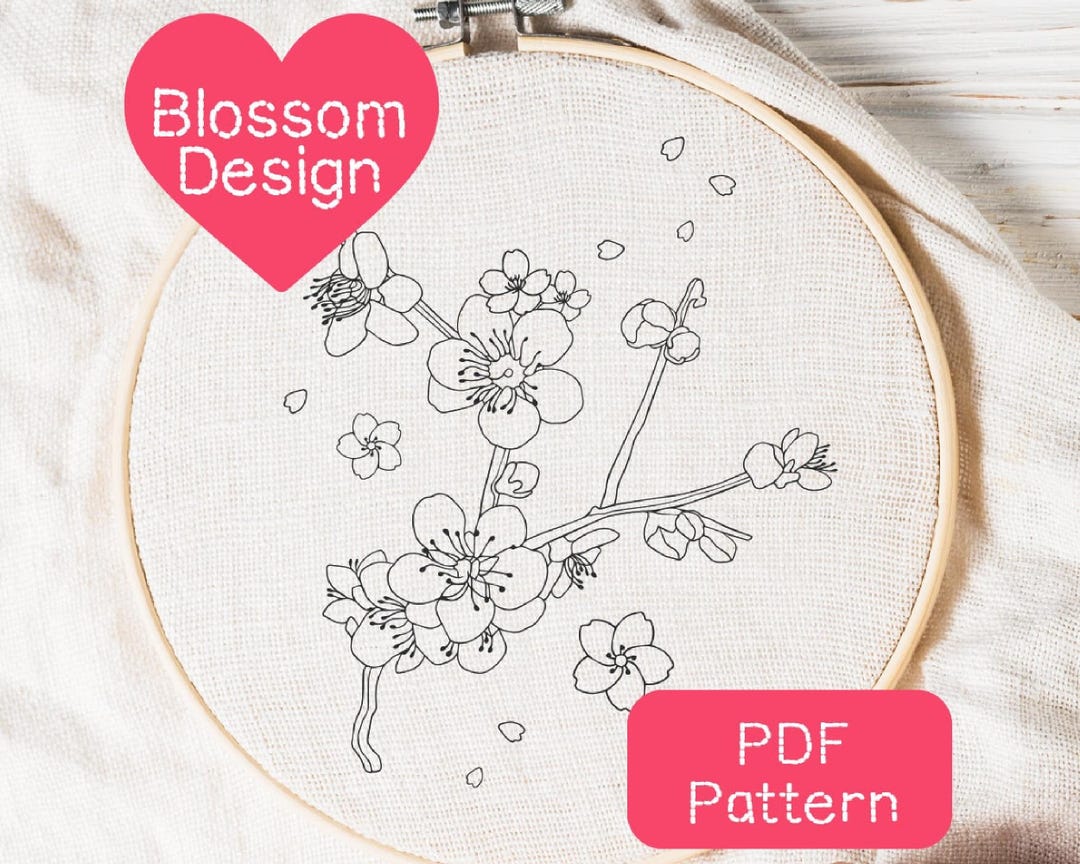 Japanese Cherry Blossom Embroidery Pattern: Beginner Hand Embroidery ...