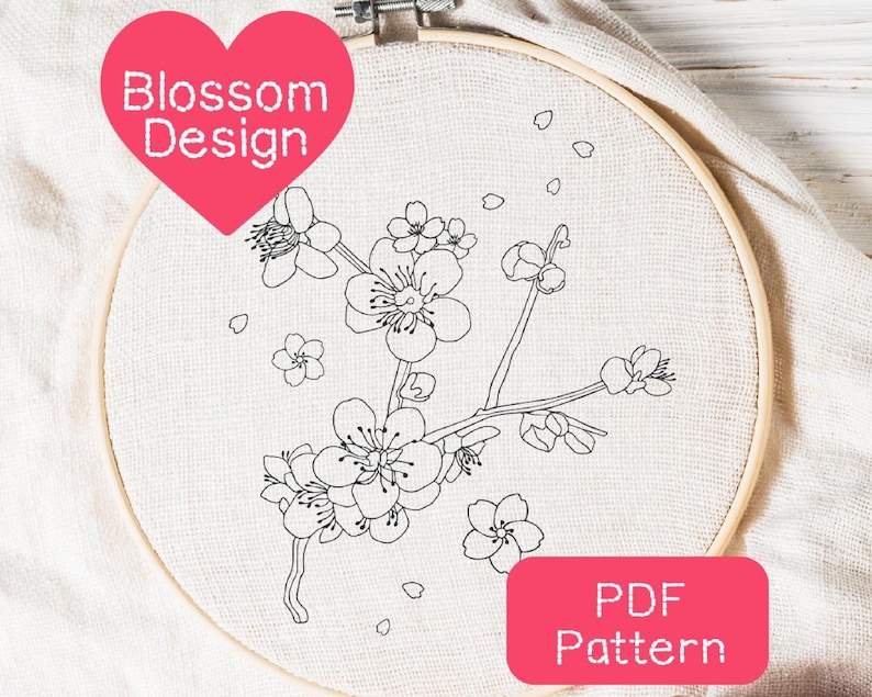 Japanese Cherry Blossom Embroidery Pattern: Beginner Hand Embroidery ...