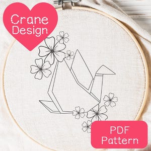 Japanese Crane Embroidery Pattern PDF, Instant Digital Download, DIY Hand Embroidery Pattern, Beginner Embroidery, Easy for Beginners, DIY