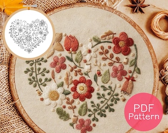 Floral Heart Embroidery Pattern: Beginner DIY Hand Embroidery (PDF Download, 3-8" Hoop Size)