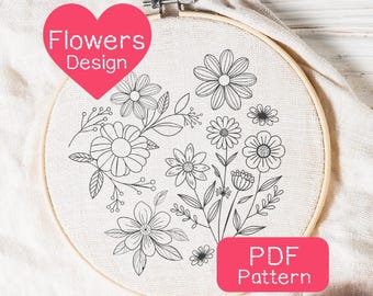 Patrón de bordado de flores silvestres, patrón de bordado en PDF, descarga digital instantánea, patrón de bordado a mano para principiantes, patrón floral