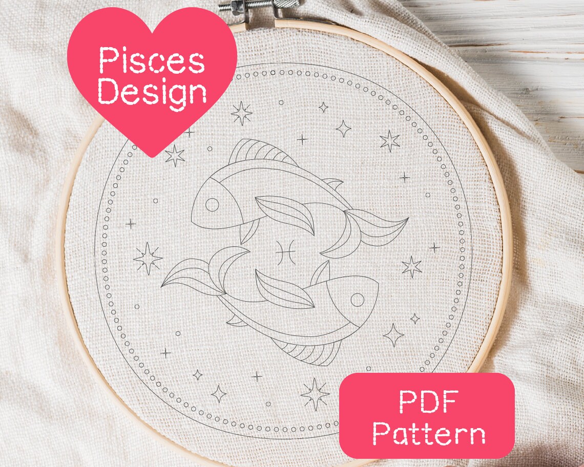 Pisces Pdf Pisces Zodiac, Embroidery PDF Pattern, Digital Download, Hand ...