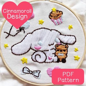 Cinnamorolll Embroidery Pattern, Instant Digital Download, DIY Hand Embroidery Pattern, Beginner Embroidery PDF, Easy for Beginner, Cute DIY