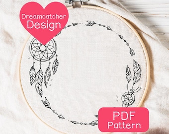 Dreamcatcher Embroidery Pattern: Boho Feather Wreath (PDF Download, 3-8" Hoop Size)