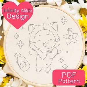 Momo Infinity Nikki Embroidery Pattern, DIY Hand Embroidery for Beginners, Gaming Embroidery, Cozy Embroidery, Instant Digital Download PDF