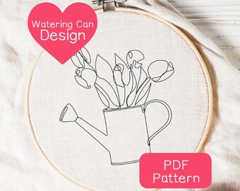 Gieter lijntekeningen borduurpatroon: beginners DIY (pdf-download, borduurringmaat 3-8")