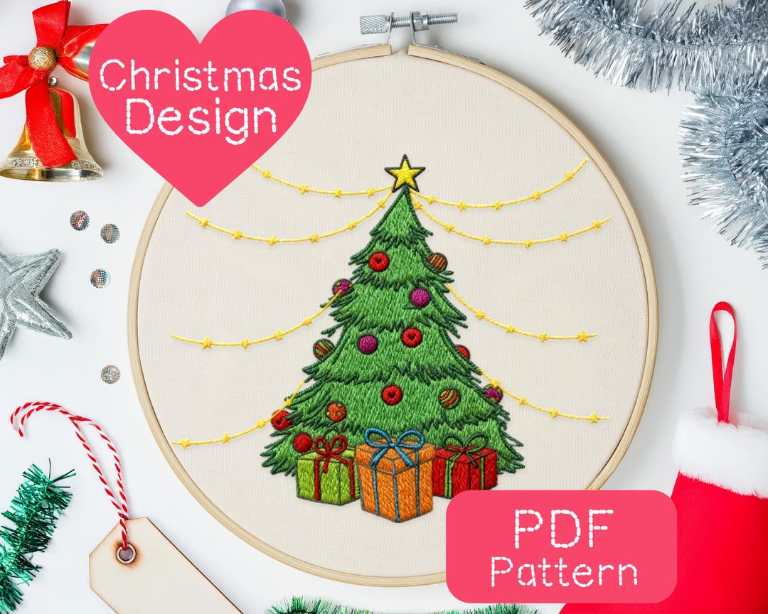 Christmas Tree Embroidery Pattern: Easy Beginner Hand Stitch (PDF ...
