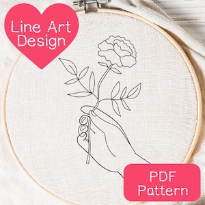 Floral Hand Line Art Embroidery Pattern: Beginner DIY (PDF Download, 3-8&quot; Hoop Size)